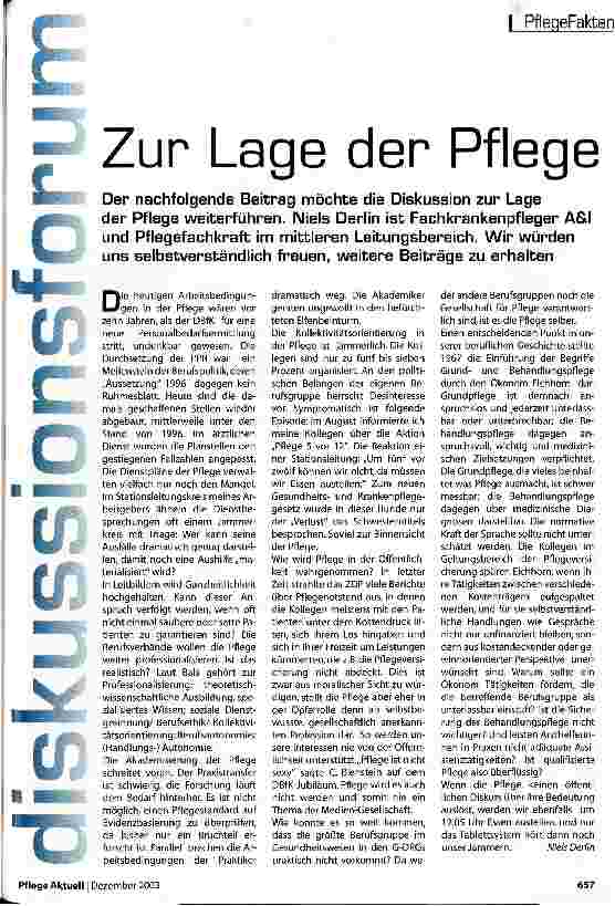 Vorschauseite 1: Zur Lage der Pflege