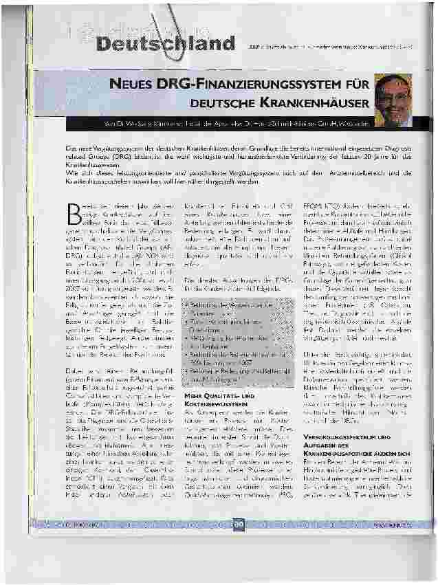 Vorschauseite 1: NEUES DRG-FINANZIERUNGSSYSTEM FÜRDEUTSCHE KRANKENHÄUSER