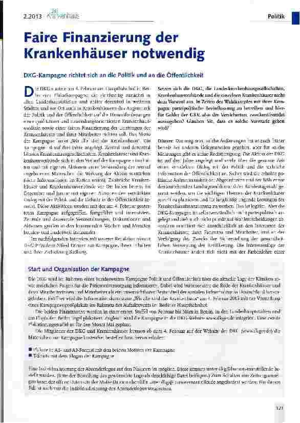 Vorschauseite 1: Faire Finanzierung der Krankenhäuser notwendig
