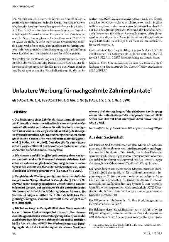 Vorschauseite 4: Produkthaftung des Vertreibers und (keine) Beweisvereitelung § 4 Abs. 1 Satz 2 ProdhaftG; §§ 3, 5, 9,14 MPG; § 12 Abs. 2 Satz 3 MPSV