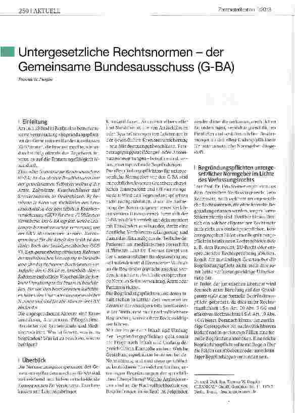 Vorschauseite 1: Untergesetzliche Rechtsnormen - der Gemeinsame Bundesausschuss (G-BA)