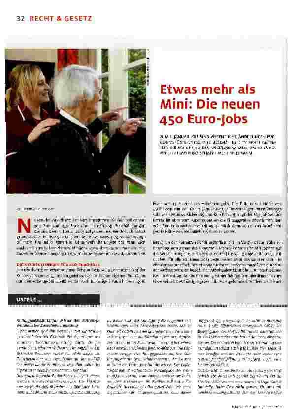 Vorschauseite 1: Etwas mehr als Mini: Die neuen 450 Euro-Jobs
