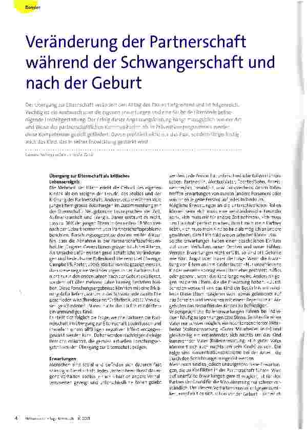 Vorschauseite 1: Veränderung der Partnerschaft während der Schwangerschaft und nach der Geburt