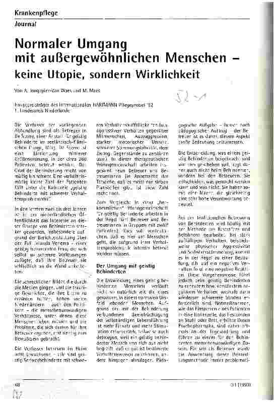Vorschauseite 1: Normaler Umgang mit außergewöhnlichen Menschen - keine Utopie, sondern Wirklichkeit
