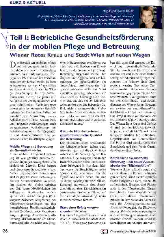 Vorschauseite 1: Teil I: Betriebliche Gesundheitsförderung in der mobilen Pflege und Betreuung
