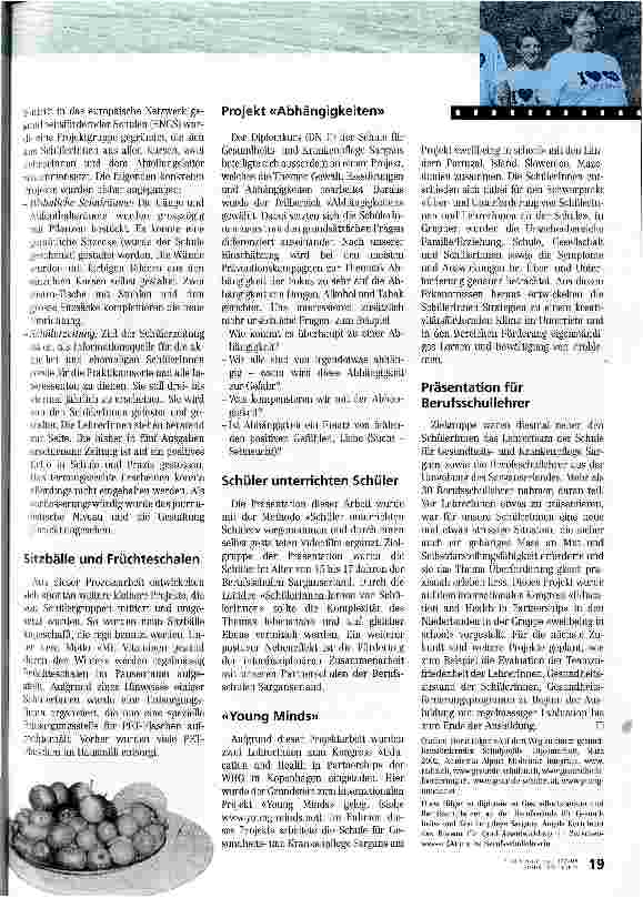 Vorschauseite 2: Gesundheit im Schulalltag Europäisches Netzwerk