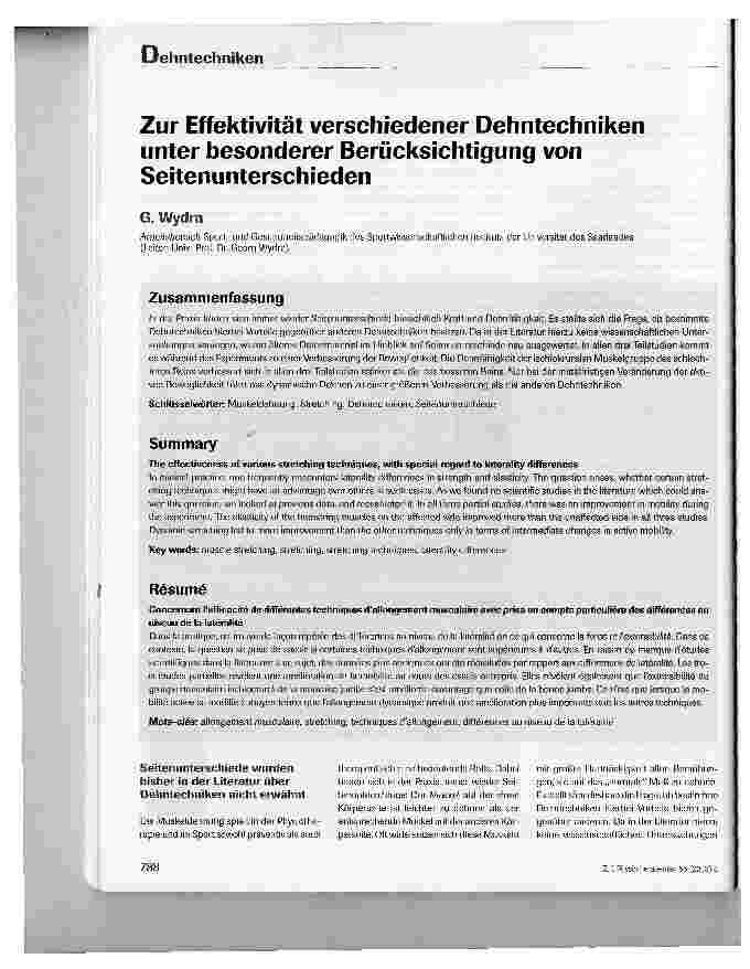 Vorschauseite 1: Zur Effektivität verschiedener Dehntechniken unter besonderer Berücksichtigung von Seitenunterschieden