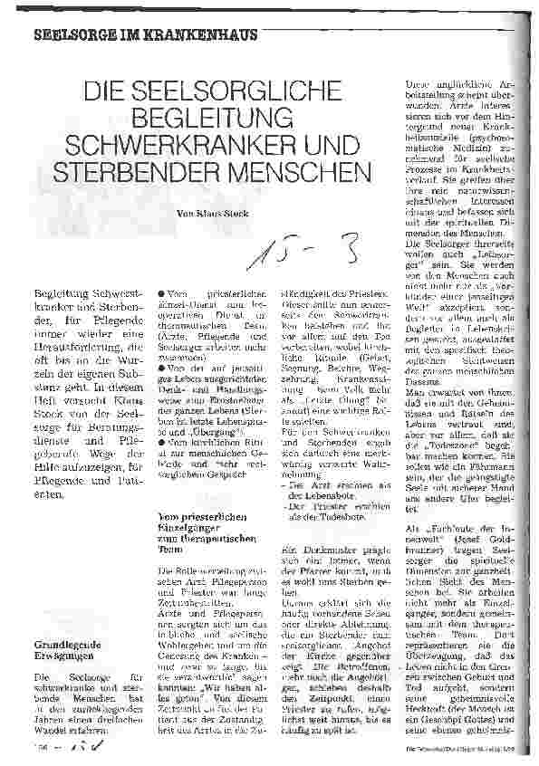 Vorschauseite 1: Die seelsorgliche Begleitung schwerkranker und sterbender Menschen