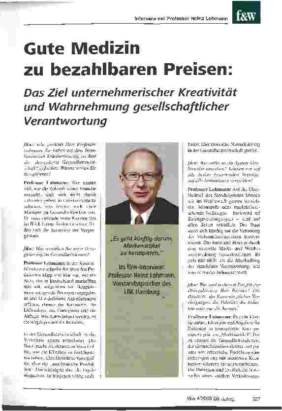 Vorschauseite 1: Gute Medizin zu bezahlbaren Preisen Das Ziel unternehmerischer Kreativität und Wahrnehmung gesellschaftlicher Verantwortung