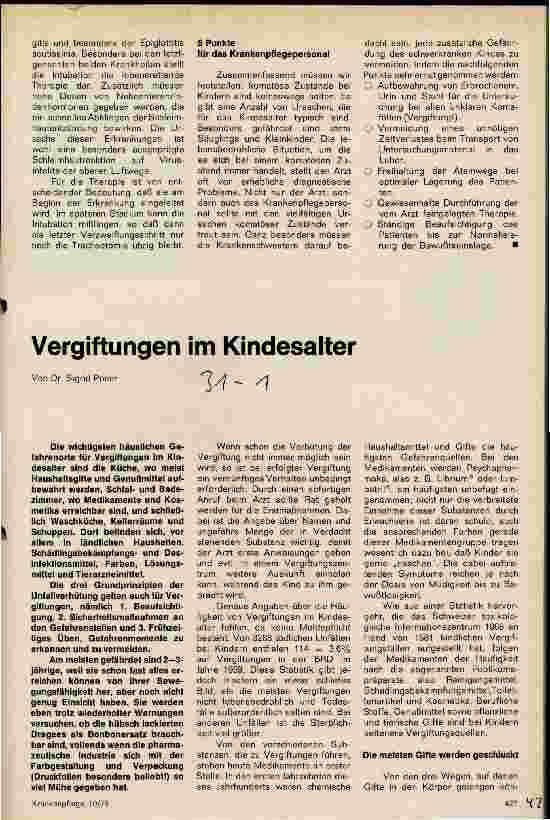 Vorschauseite 1: Vergiftungen im Kindesalter