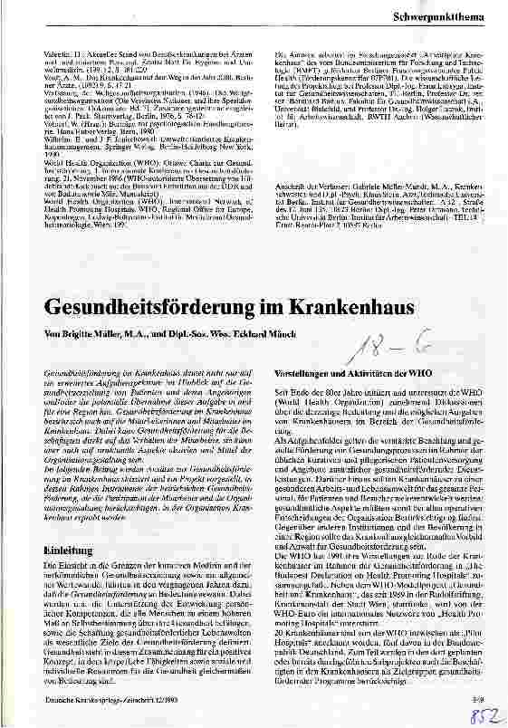Vorschauseite 6: Gesundheitsförderung (G) am Arbeitsplatz Krankenhaus Eine Betrachtung aus der Perspektive der Gesundheitswissenschaften