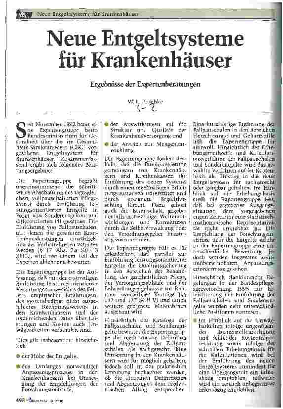 Vorschauseite 1: Neue Entgeltsysteme für Krankenhäuser Ergebnisse der Expertenberatungen