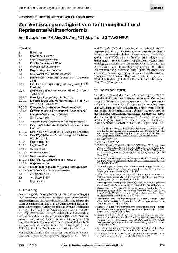 Vorschauseite 1: Zur Verfassungsmäßigkeit von Tariftreuepflicht und RepräsentativitätserfordernisAm Beispiel von §4 Abs. 2 i. V. m. §21 Abs. 1 und2TVgG NRW