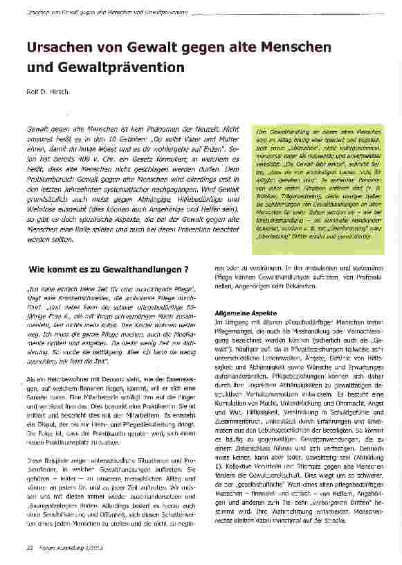 Vorschauseite 1: Ursachen von Gewalt gegen alte Menschen und Gewaltprävention