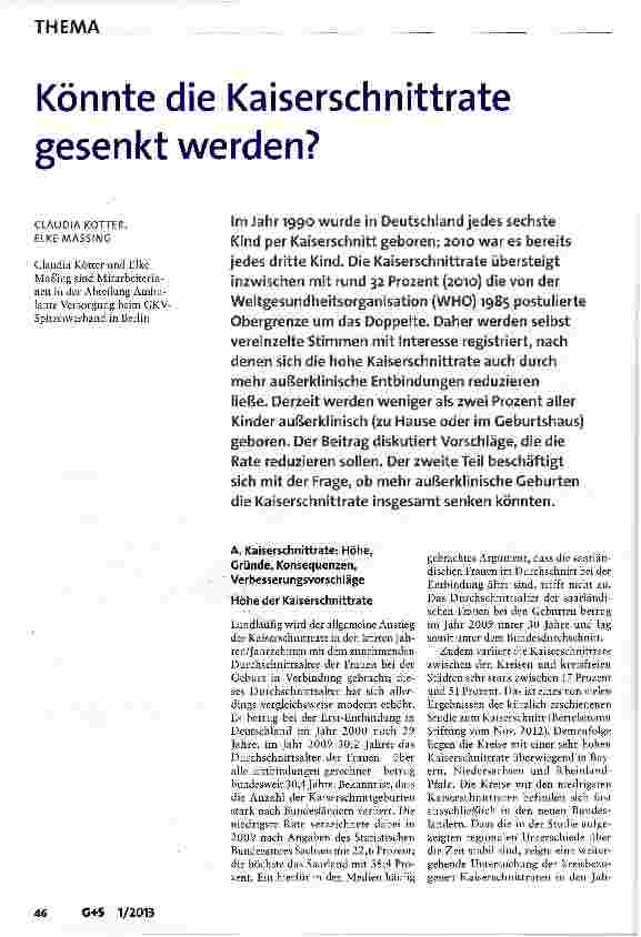 Vorschauseite 1: Könnte die Kaiserschnittrate gesenkt werden?