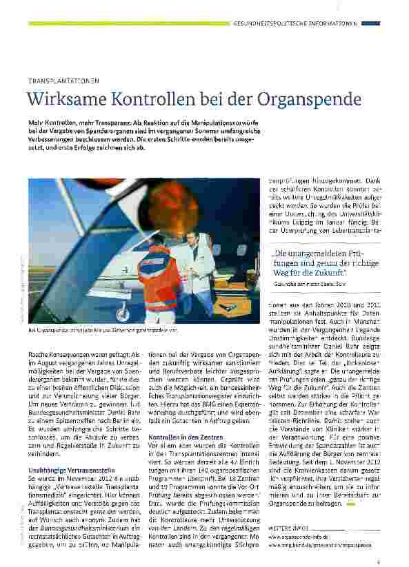 Vorschauseite 1: Wirksame Kontrollen bei der Organspende