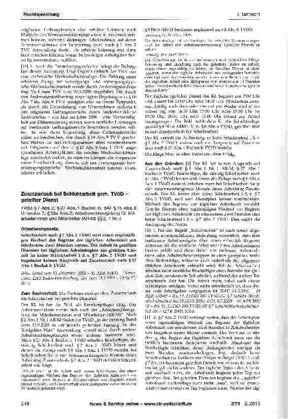 Vorschauseite 2: Wechselschichtzulage - versorgungstypische Wechselschichtarbeit Tarifvertrag Versorgungsbetriebe vom 5. 10. 2000 (TV-V) §§1, 10 Abs. 5, Abs. 7 und Abs. 9, § 17