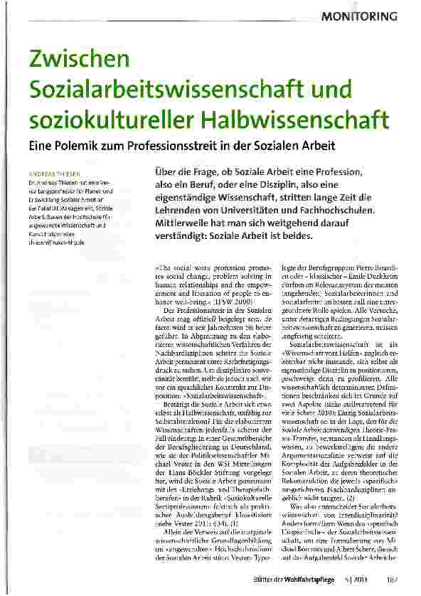 Vorschauseite 1: Zwischen Sozialarbeitswissenschaft und soziokultureller Halbwissenschaft
