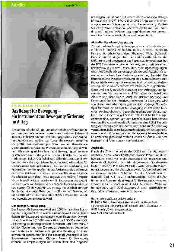 Vorschauseite 1: Das Rezept für Bewegung - ein Instrument zur Bewegungsförderung im Alltag