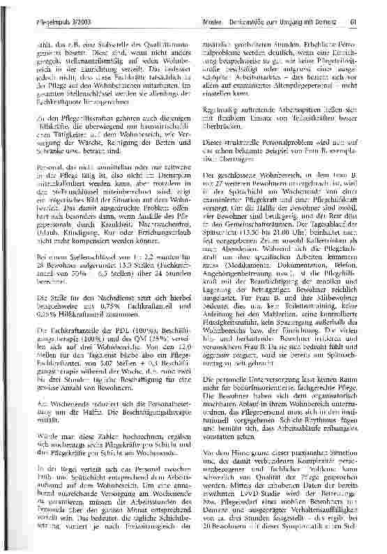 Vorschauseite 6: Denkanstöße zum Umgang mit Demenz aus der Sicht der Pflege und des Pflegemanagements Analyse einer an Demenz erkrankten Bewohnerin in einem Altenund Pflegeheim