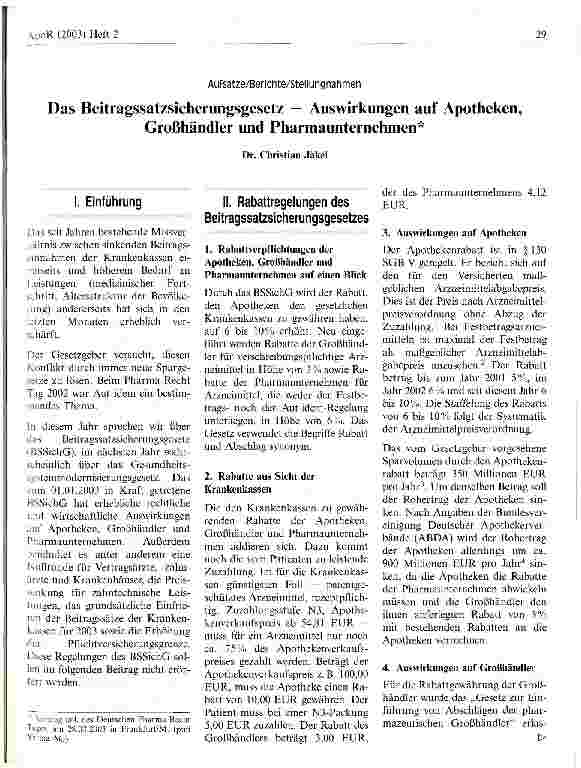 Vorschauseite 1: Das Beitragssatzsicherungsgesetz Auswirkungen auf Apotheken, Großhändler und Pharmaunternehmen