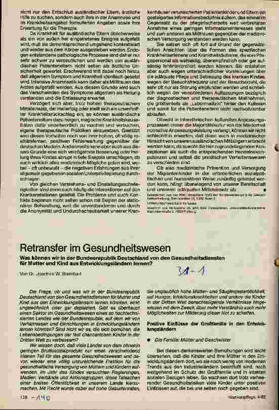 Vorschauseite 1: Retransfer im Gesundheitswesen - Was können wir in der BRD von den Gesundheitsdiensten für Mutter und Kind aus Entwicklungsländern lernen
