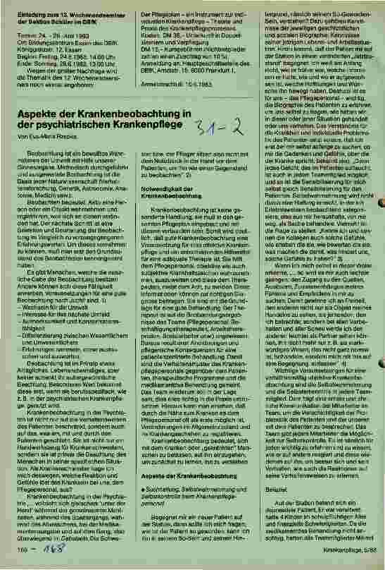 Vorschauseite 1: Aspekte der Krankenbeobachtung in der psychiatrischen Krankenpflege