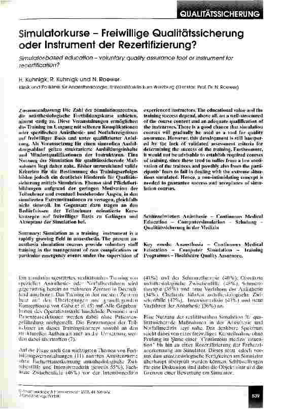 Vorschauseite 1: Simulatorkurse - Freiwillige Qualitätssicherung oder Instrument der Rezertifizierung?