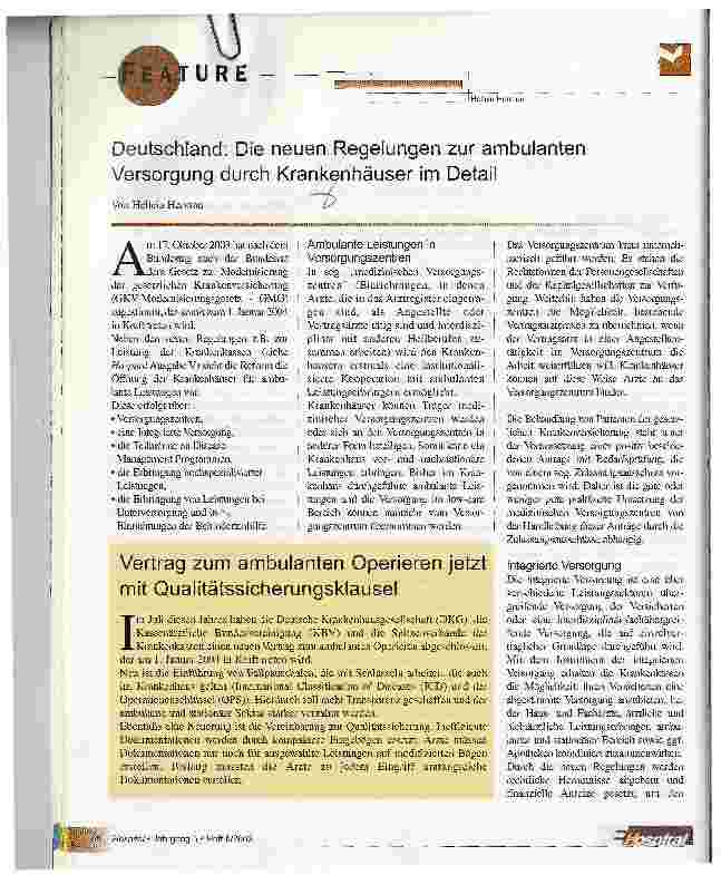 Vorschauseite 1: Deutschland: Die neuen Regelungen zur ambulanten Versorgung durch Krankenhäuser im Detail