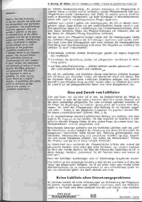Vorschauseite 2: Von der multiperspektivischen Fallarbeit zu gemeinsamen Guidelines Ein Plädoyer für Guidelines statt Leitlinien
