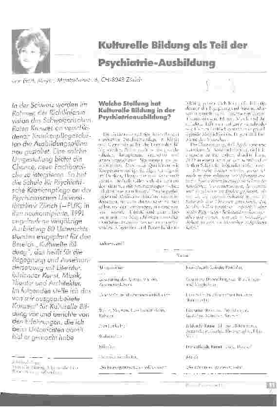 Vorschauseite 1: Kulturelle Bildung als Teil der Psychiatrie-Ausbildung