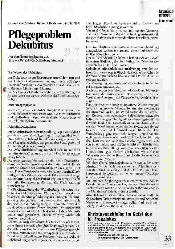 Vorschauseite 1: Pflegeproblem Dekubitus