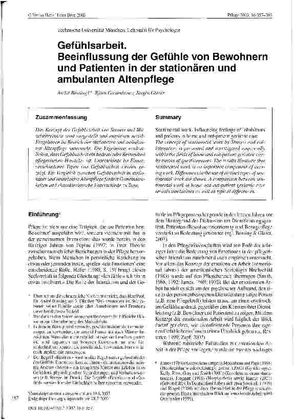 Vorschauseite 1: Gefühlsarbeit. Beeinflussung der Gefühle von Bewohnern und Patienten in der stationären und ambulanten Altenpflege