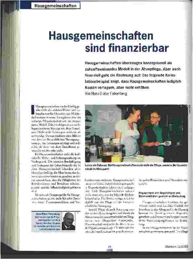 Vorschauseite 1: Hausgemeinschaften sind finanzierbar
