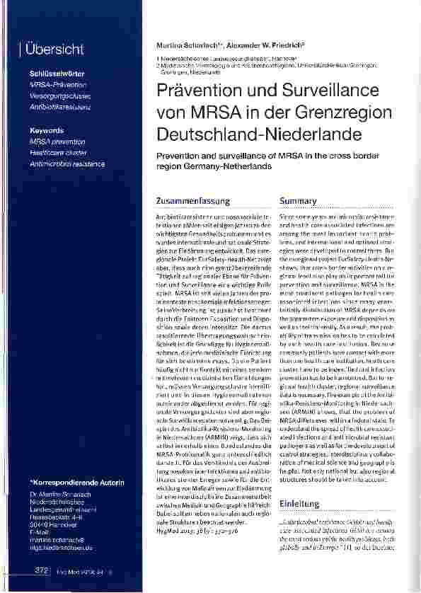 Vorschauseite 1: Prävention und Surveillance von MRSA in der Grenzregion Deutschland-Niederlande