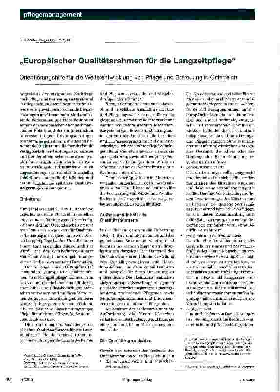 Vorschauseite 1: „Europäischer Qualitätsrahmen für die Langzeitpflege