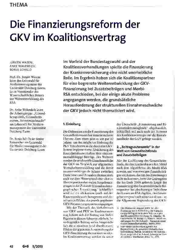 Vorschauseite 1: Die Finanzierungsreform der GKV im Koalitionsvertrag