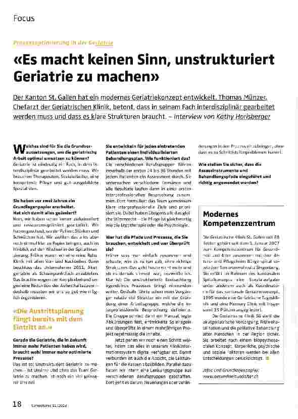 Vorschauseite 1: Es macht keinen Sinn, unstrukturiert Geriatrie zu machen