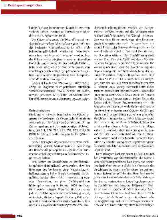 Vorschauseite 3: Nichterkennung einer peripheren arteriellen Verschlusskrankheit (pAVK) LG Düsseldorf vom 23.5.2013 (3 0 312/09)