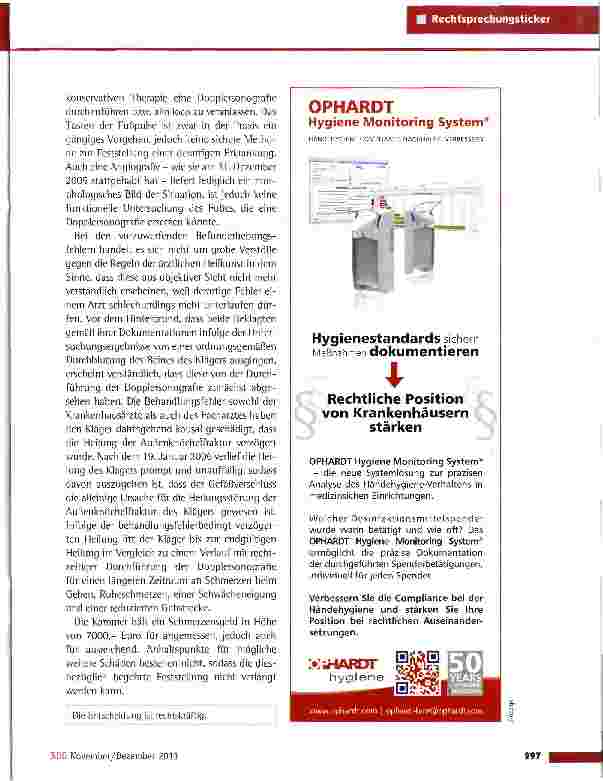 Vorschauseite 4: Nichterkennung einer peripheren arteriellen Verschlusskrankheit (pAVK) LG Düsseldorf vom 23.5.2013 (3 0 312/09)