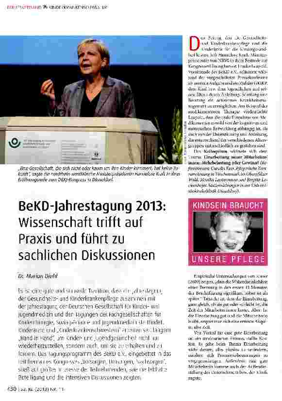 Vorschauseite 1: BeKD-Jahrestagung 2013: Wissenschaft trifft auf Praxis und führt zu sachlichen Diskussionen