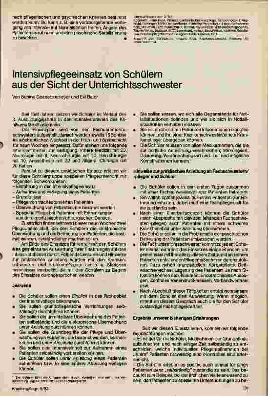 Vorschauseite 1: Intensivpflegeeinsatz von Schülern aus der Sicht einer Unterrichtsschwester