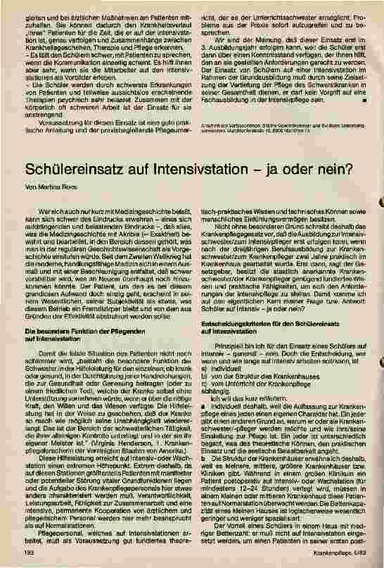Vorschauseite 2: Intensivpflegeeinsatz von Schülern aus der Sicht einer Unterrichtsschwester