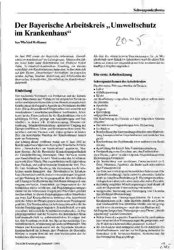 Vorschauseite 1: Der Bayerische Arbeitskreis Umweltschutz im Krankenhaus