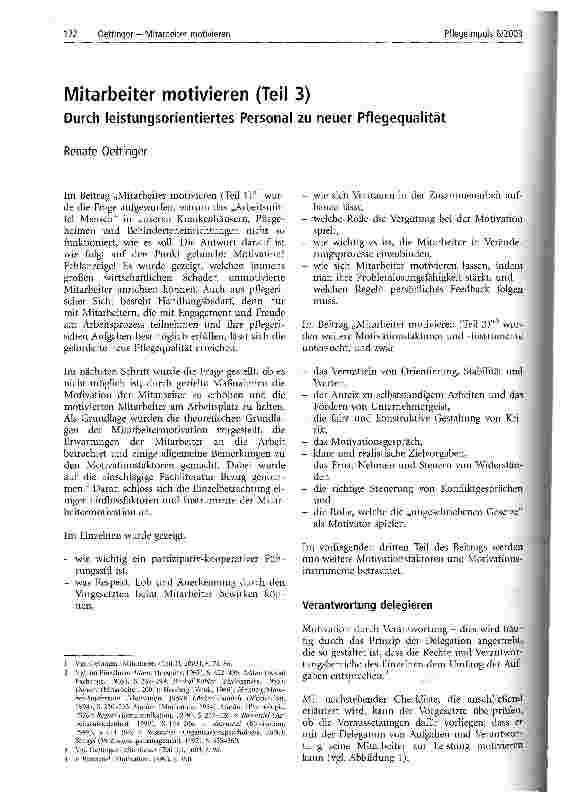 Vorschauseite 1: Mitarbeiter motivieren (Teil 3) Durch leistungsorientiertes Personal zu neuer Pflegequalität