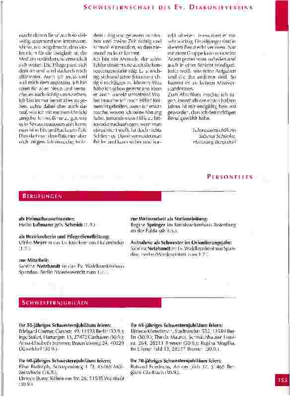 Vorschauseite 3: Die Krankenschwester sollte Freude am Pflegen haben und dies dem Patienten auch zeigen. .. Berichte zum Ende der Probezeit aus dem Diakonieseminar in Hamburg-Bergedorf
