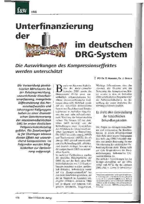 Vorschauseite 1: Unterfinanzierung der Intensivmedizin im deutschen DRG-System Die Auwirkungen des Kompressionseffektes werden unterschätzt