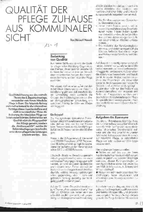 Vorschauseite 1: Qualität der Pflege zu Hause aus Kommunaler Sicht