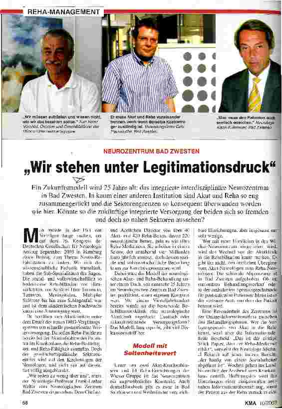 Vorschauseite 1: Wir stehen unter Legitimationsdruck Neurozentrum Bad Zwesten