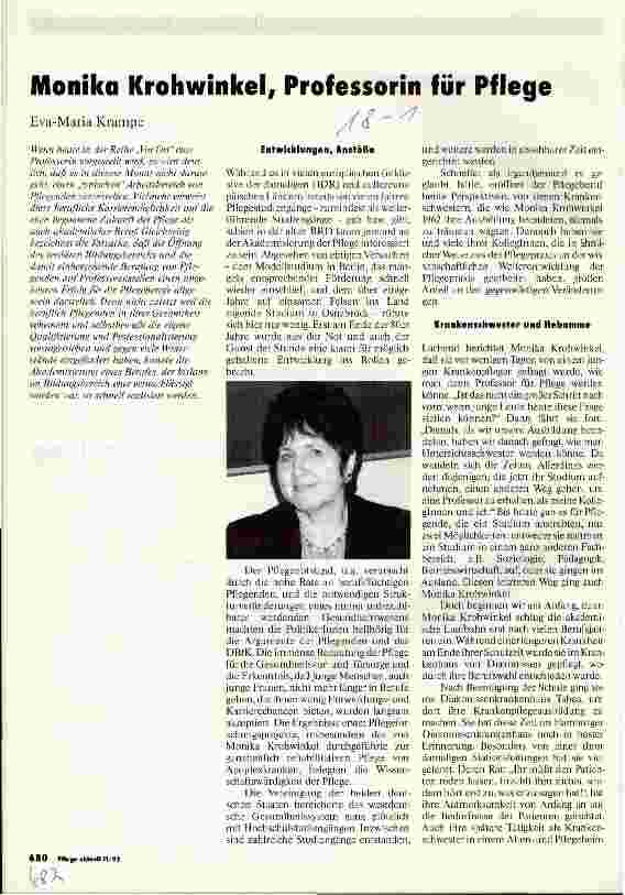 Vorschauseite 1: Monika Krohwinkel, Professorin für Pflege